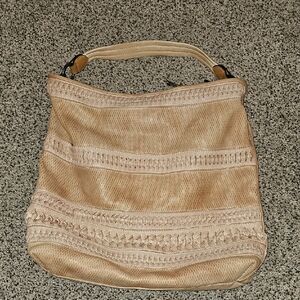 Moda Luxe Light Creamy Beige Tan Woven Boho Handbag